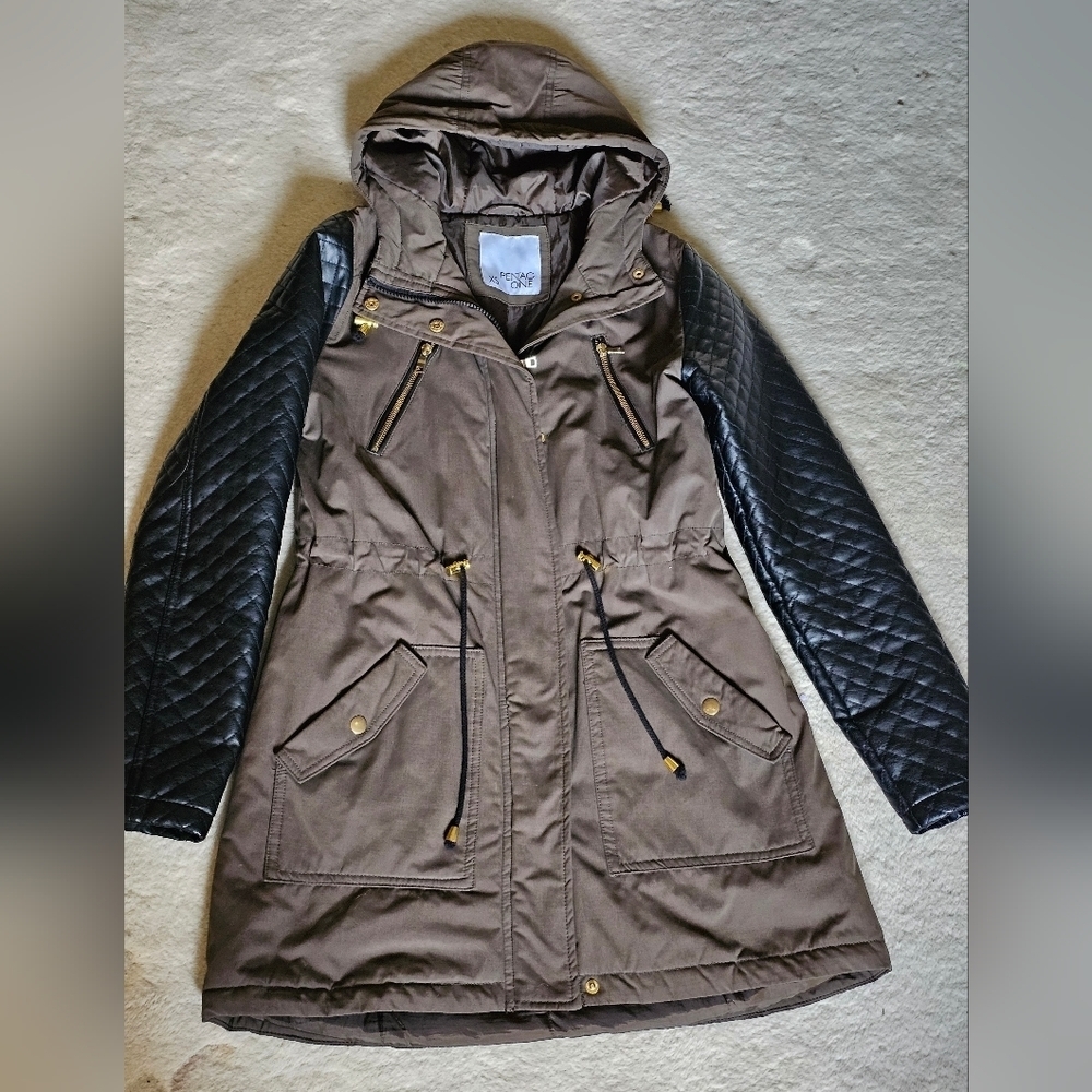 Pentagone Women's Fall Spring Hooded‎ Coat Jacket  Black and Brown Size XS